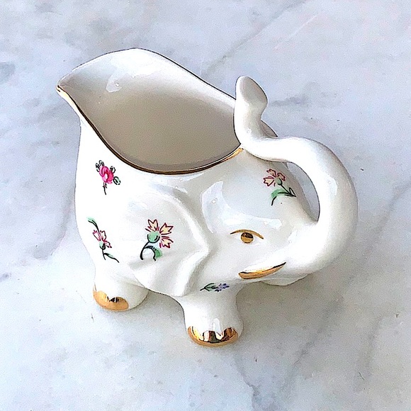 GRACE’S TEAWARE CREAMER & SUGAR BOWL SET ELEPHANT FLOWERS GOLD TRIM - Picture 2 of 14
